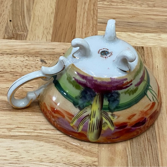 LEFTON Hand painted Southwestern Cactus Desert 3- footed Cup & Saucer Tea Set - Picture 8 of 13